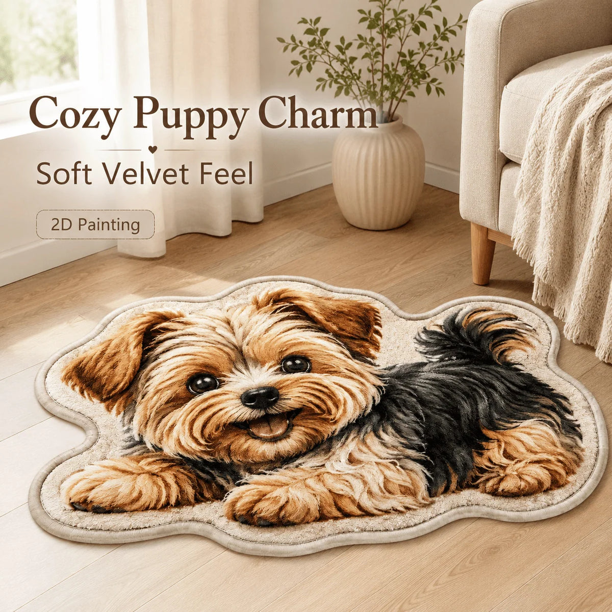 Area Rug Soft Feel Dog Print Easy-Care