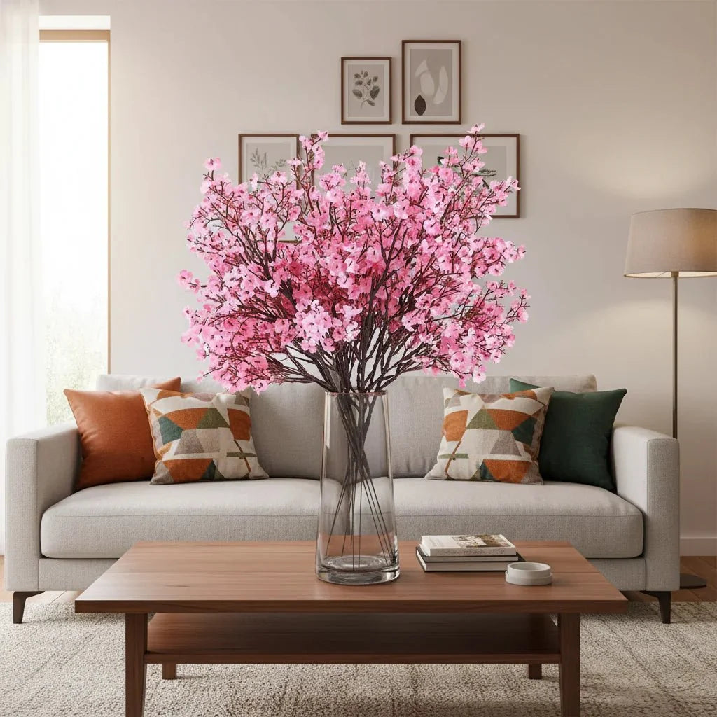 Artificial Cherry Blossom Stem Realistic Pink Flexible
