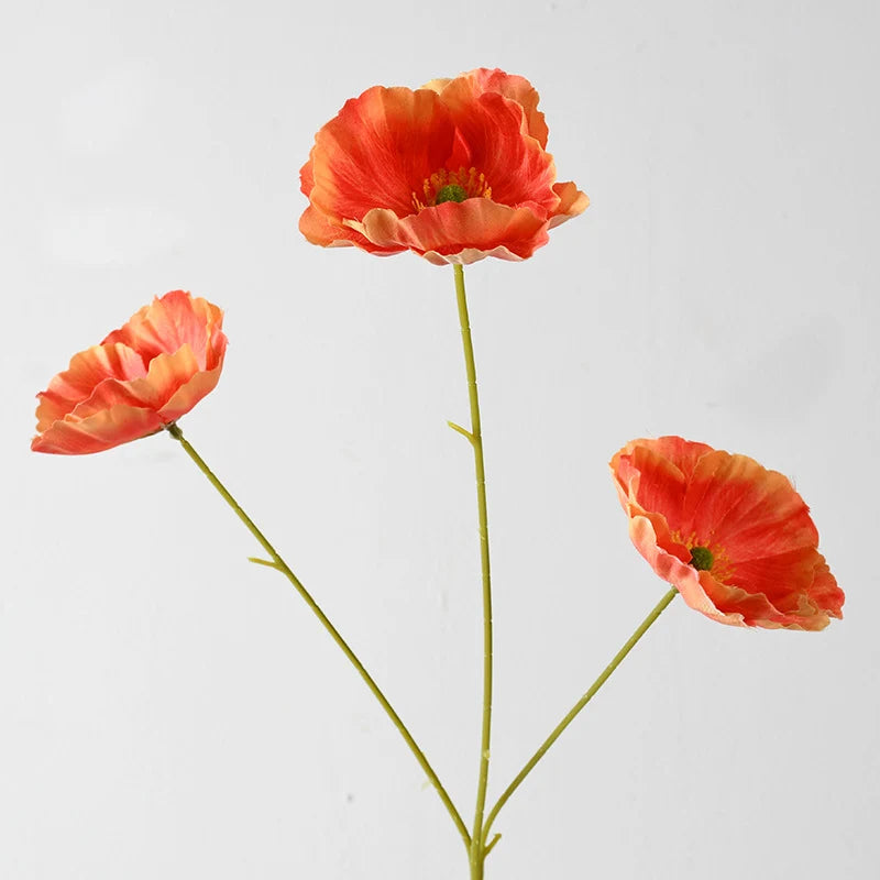 Artificial Poppy Flower Stem Realistic Petals No Watering Needed