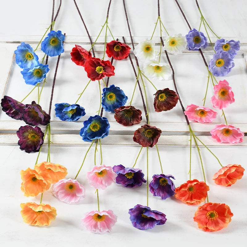 Artificial Poppy Flower Stem Realistic Petals No Watering Needed