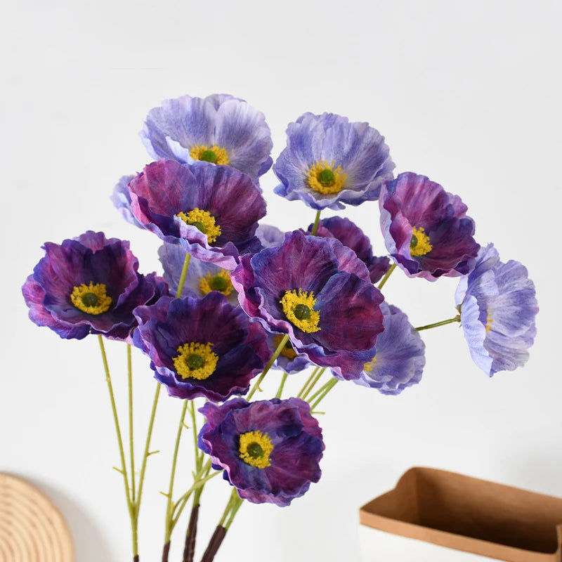 Artificial Poppy Flower Stem Realistic Petals No Watering Needed