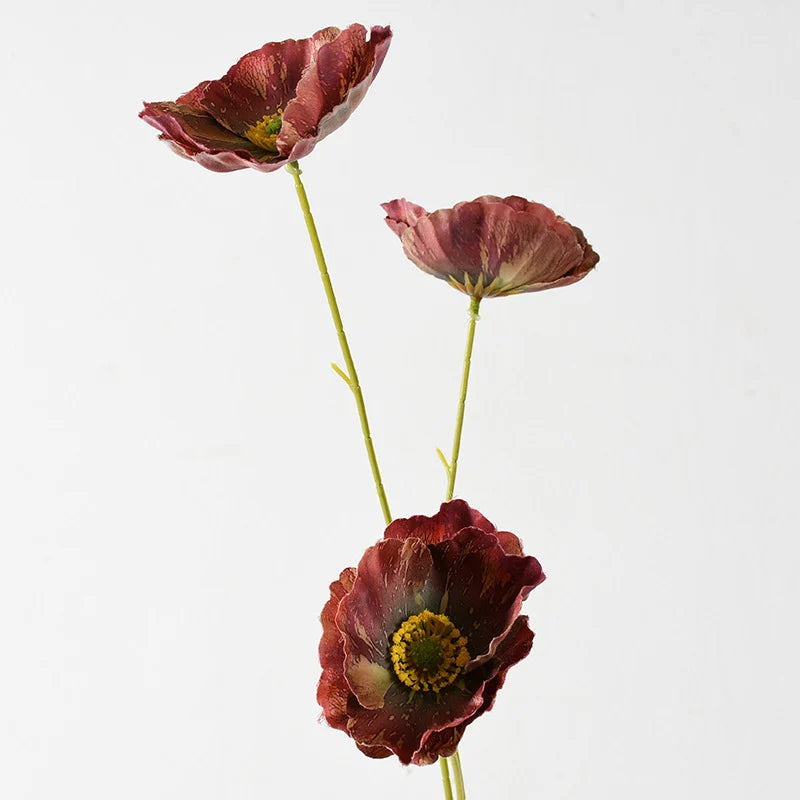 Artificial Poppy Flower Stem Realistic Petals No Watering Needed