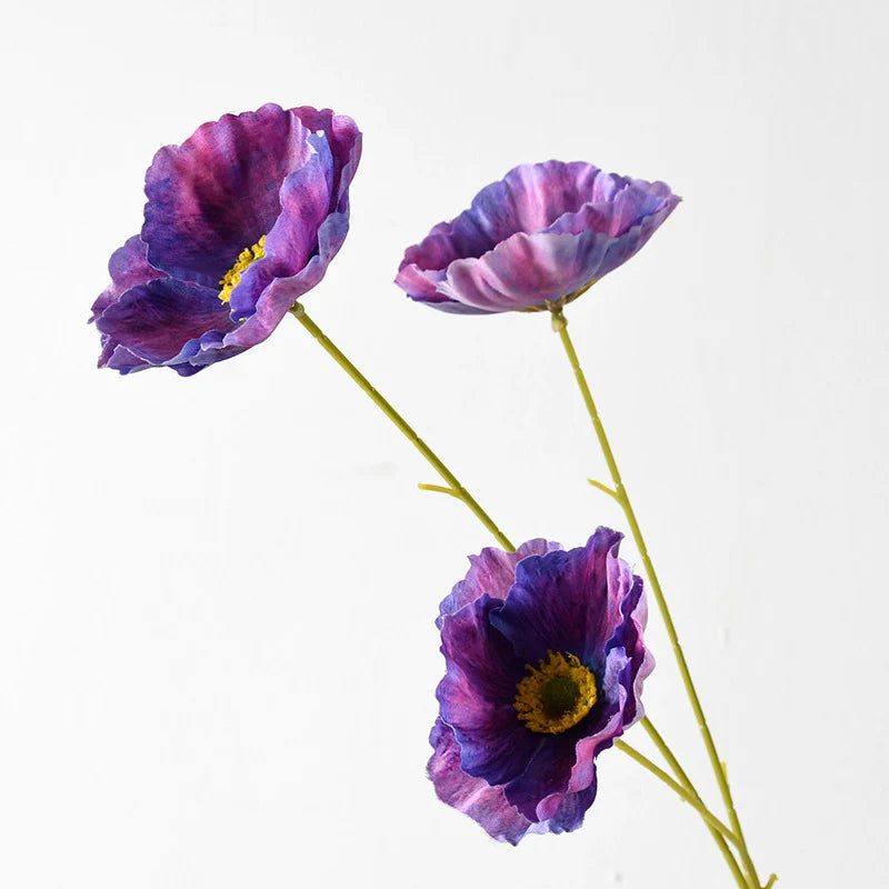 Artificial Poppy Flower Stem Realistic Petals No Watering Needed