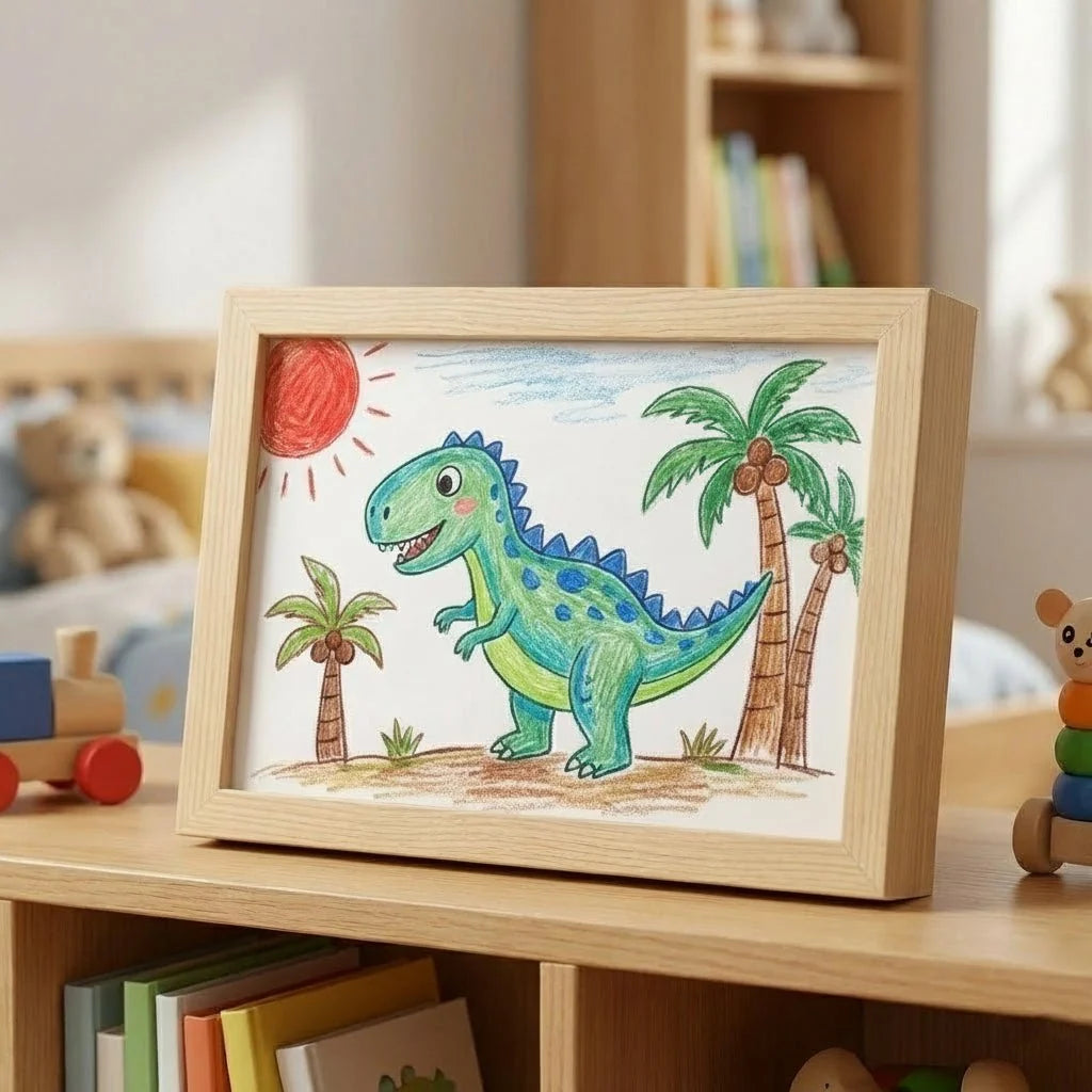 Artwork Display Frame Wood-Look Front-Opening Integrated Storage