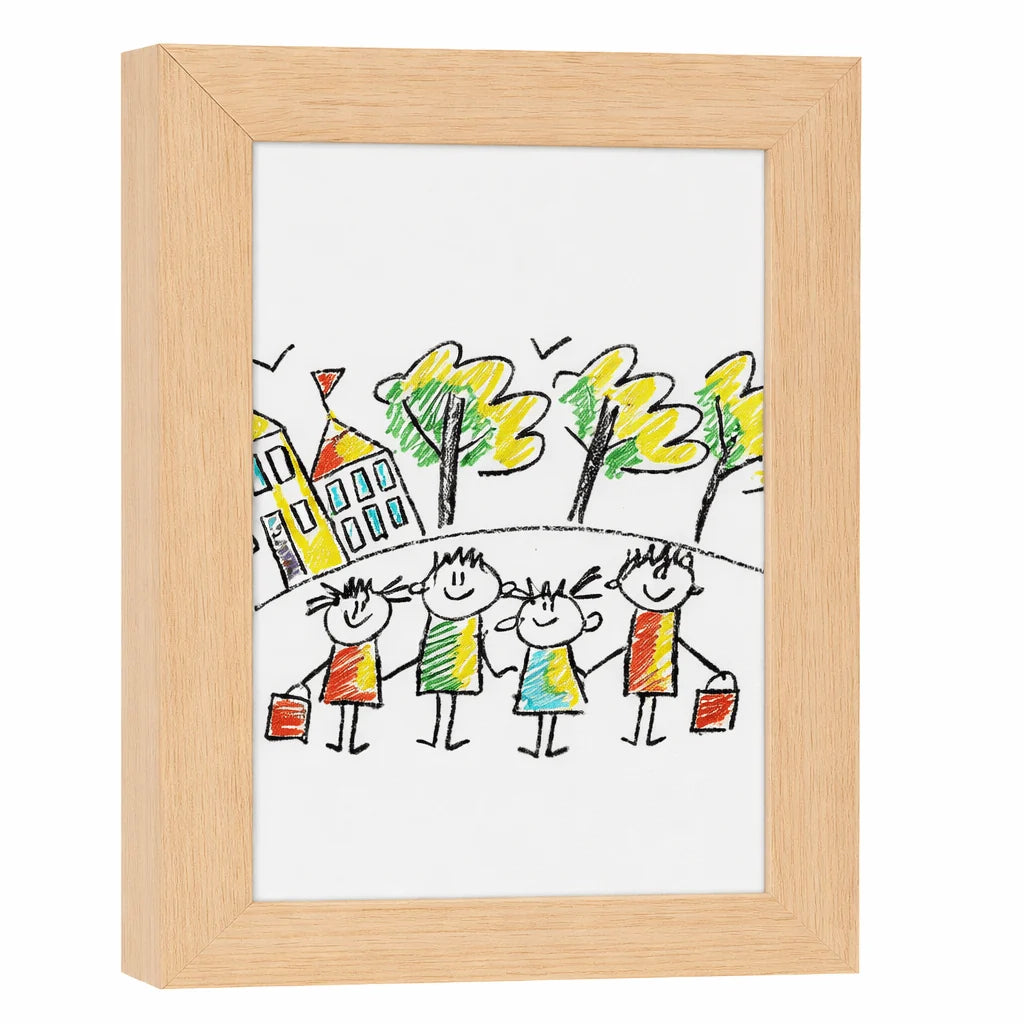 Artwork Display Frame Wood-Look Front-Opening Integrated Storage