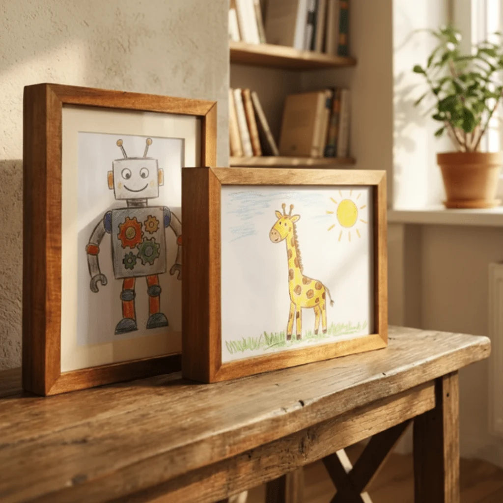 Artwork Display Frame Wood-Look Front-Opening Integrated Storage