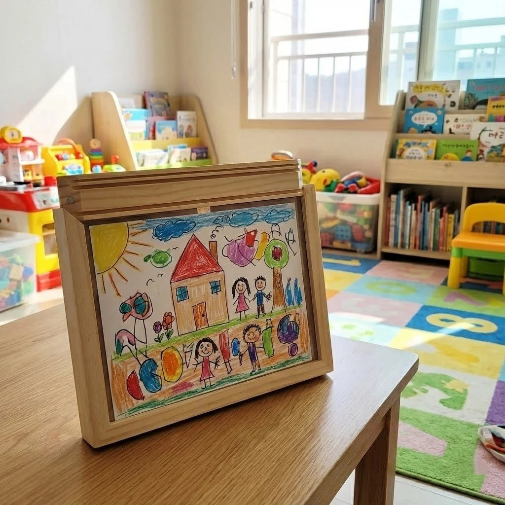 Artwork Display Frame Wood-Look Front-Opening Integrated Storage