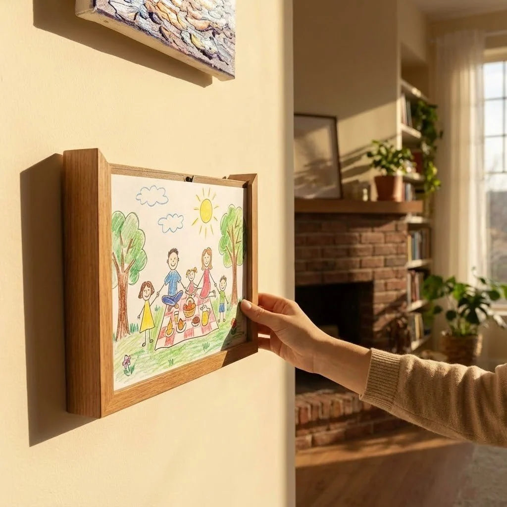 Artwork Display Frame Wooden Front-Opening Built-In Storage