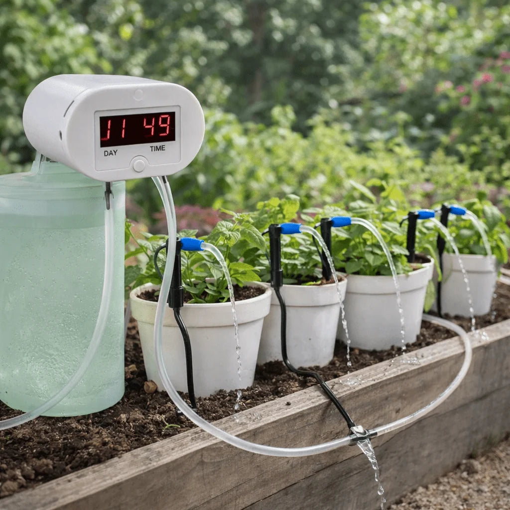 Automatic Plant Watering System Scheduled Rechargeable Flexible Tubes