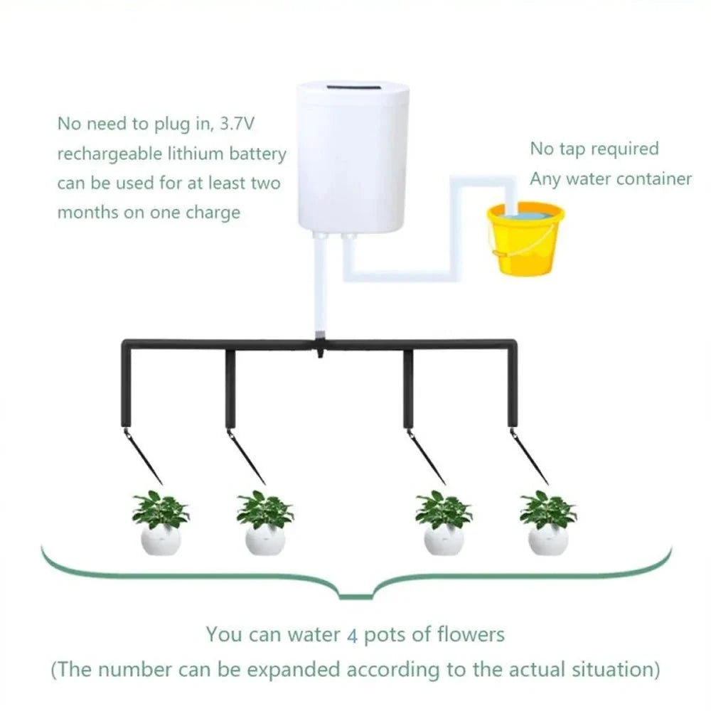 Automatic Plant Watering System Scheduled Rechargeable Flexible Tubes