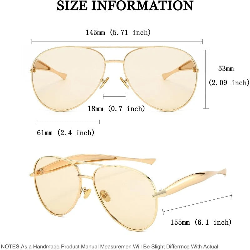 Aviator Sunglasses Oversized Metal Frame UV400 Protection
