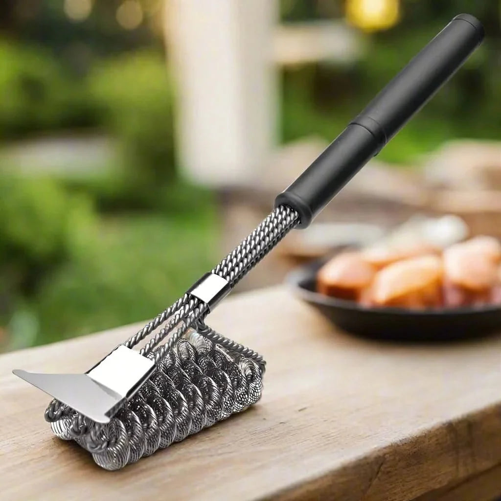 BBQ Grill Brush Bristle-Free Stainless Steel Three-Head Design