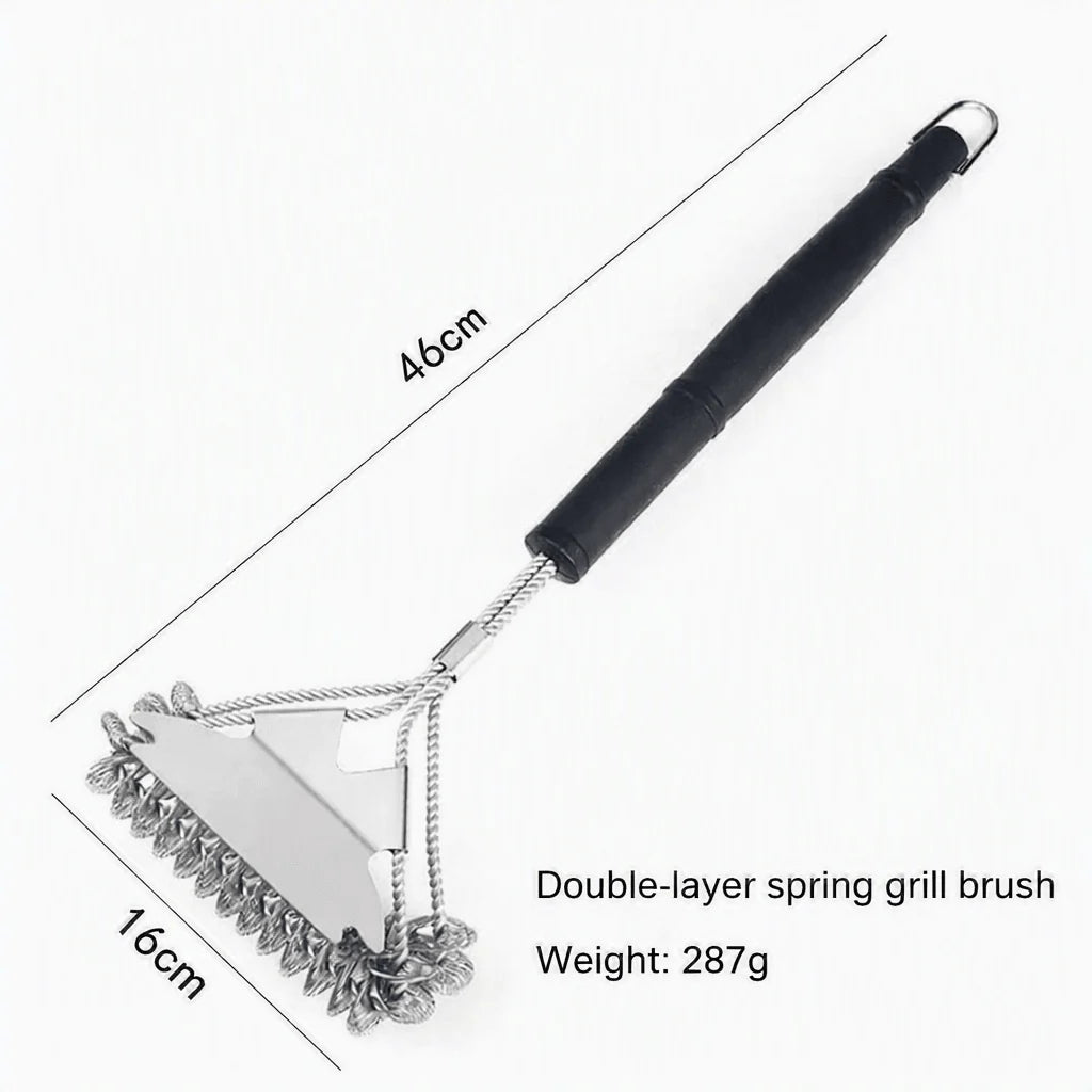 BBQ Grill Brush Bristle-Free Stainless Steel Three-Head Design