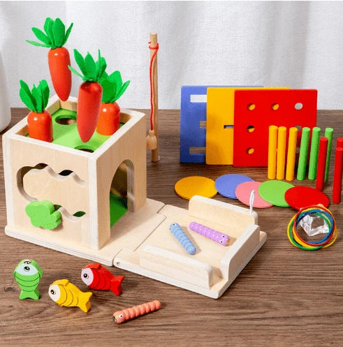 Baby Activity Cube Wooden Montessori 8 Learning Activities