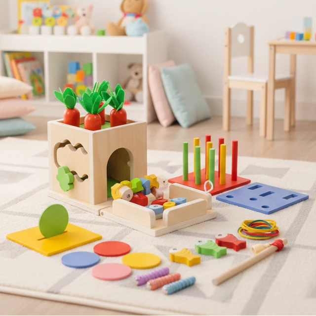 Baby Activity Cube Wooden Montessori 8 Learning Activities