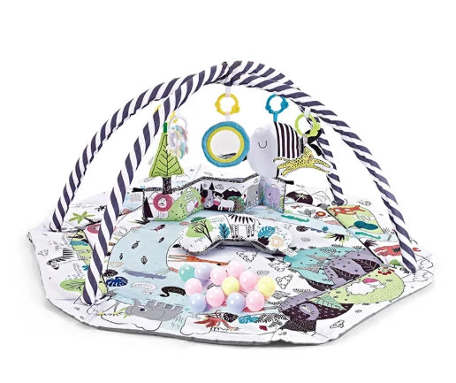 Baby Activity Play Mat 8-in-1 Washable With 6 Sensory Toys