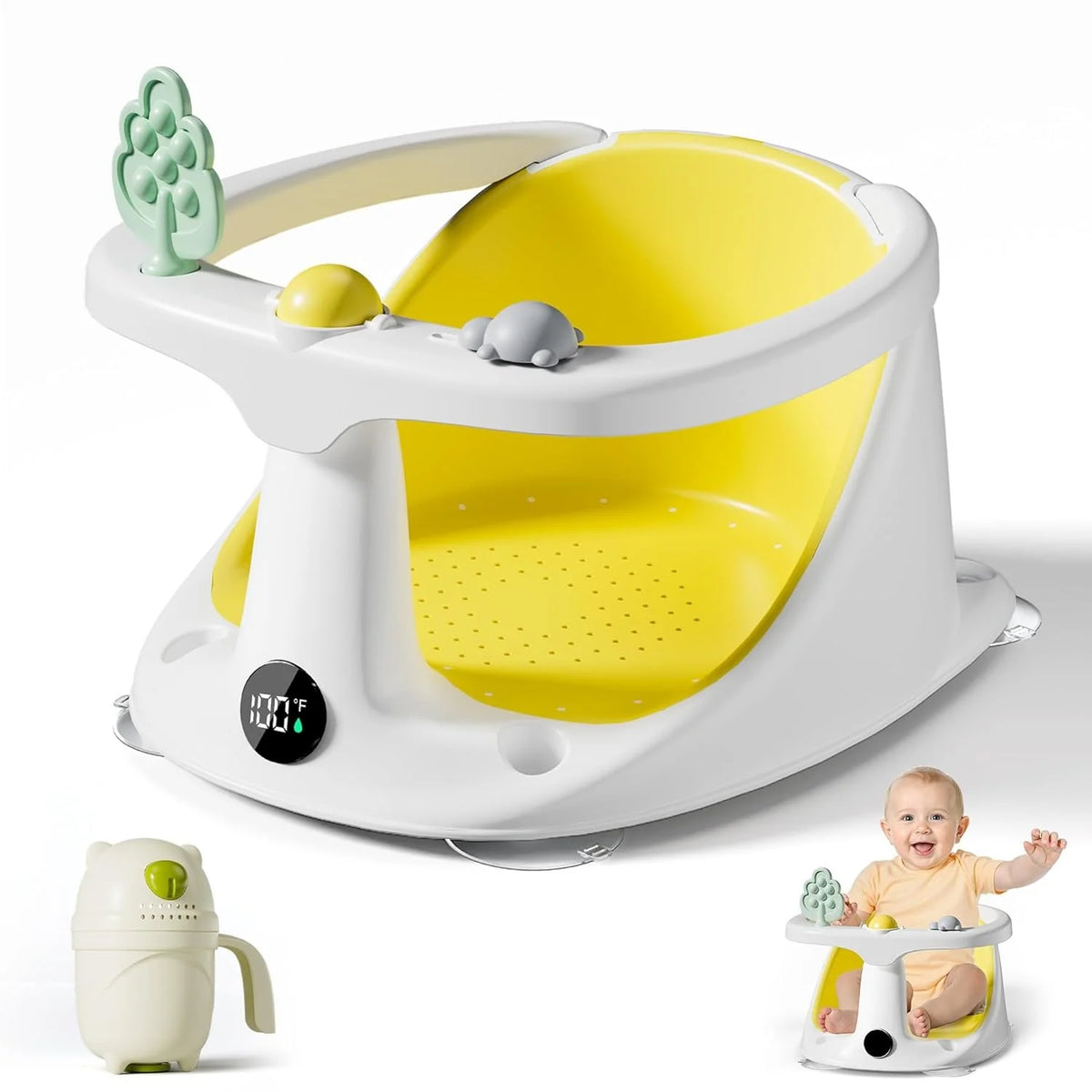 Baby Bath Seat Non-Slip Suction Cups Temperature Display