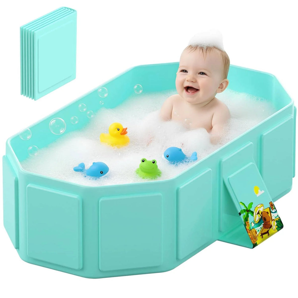 Baby Bathtub Collapsible Inflatable Edge Built-In Drain