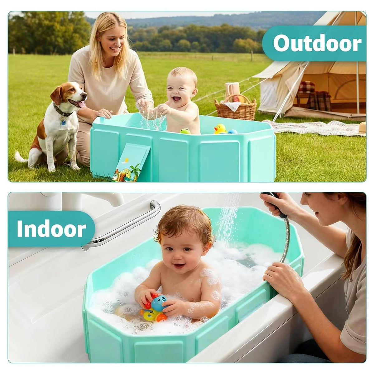 Baby Bathtub Collapsible Inflatable Edge Built-In Drain