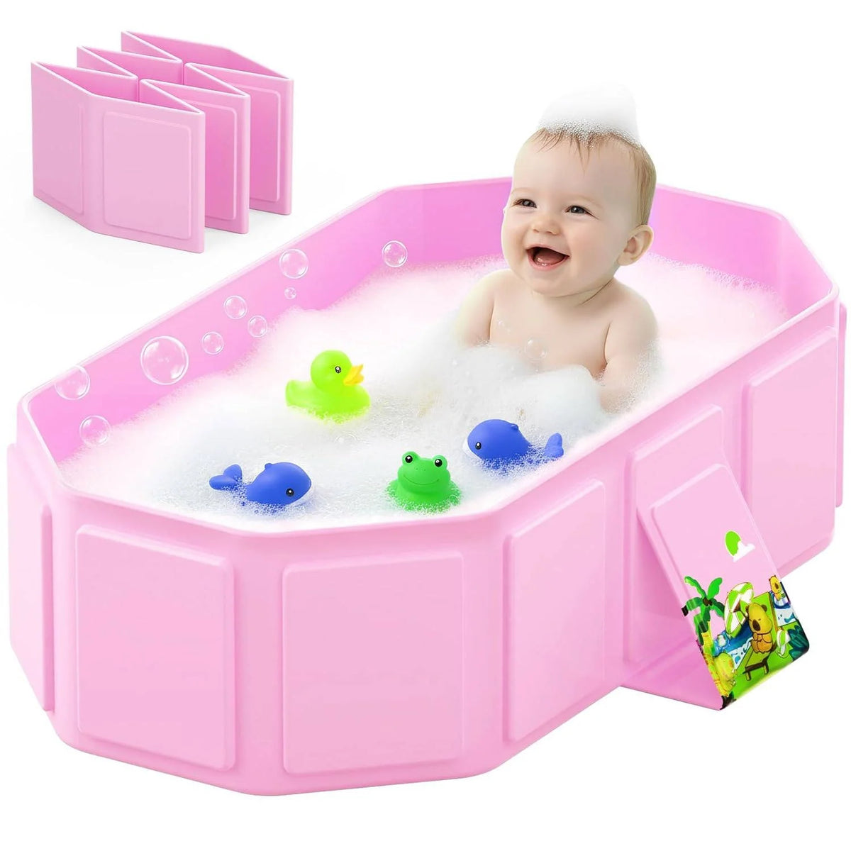 Baby Bathtub Collapsible Inflatable Edge Built-In Drain