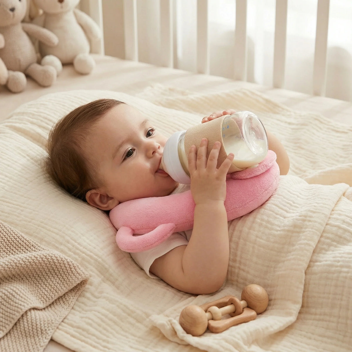 Baby Bottle Feeding Pillow Curved Holder Breathable Mesh Foldable