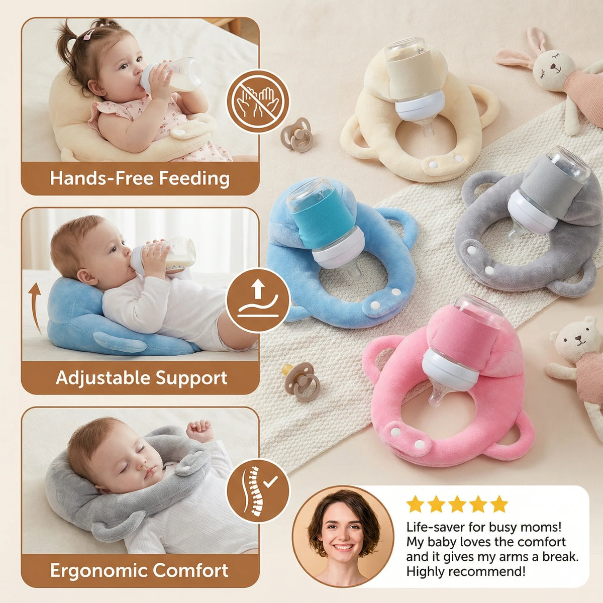 Baby Bottle Feeding Pillow Curved Holder Breathable Mesh Foldable