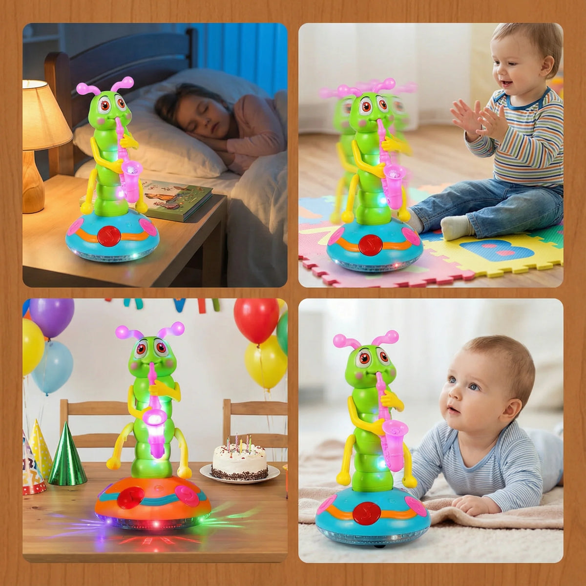 Baby Caterpillar Toy Spinning LED Lights & Saxophone Music