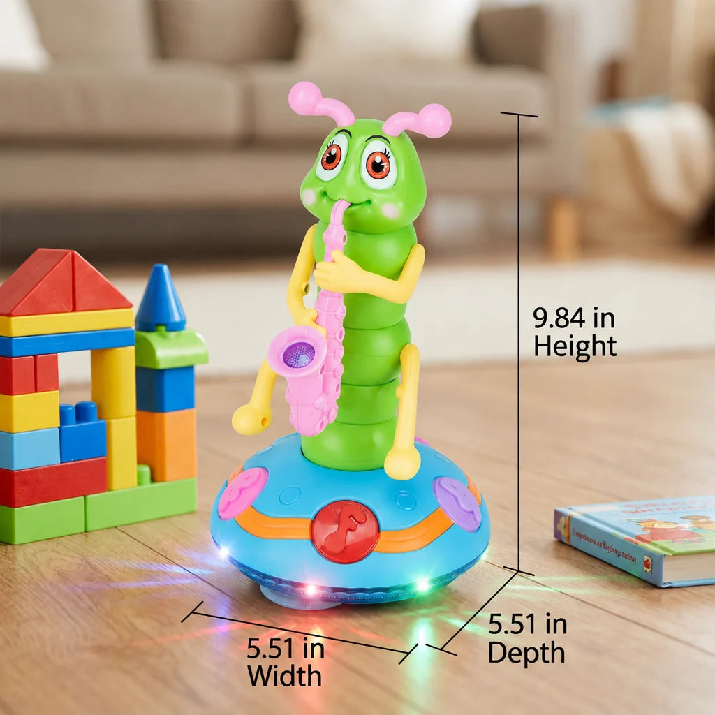 Baby Caterpillar Toy Spinning LED Lights & Saxophone Music