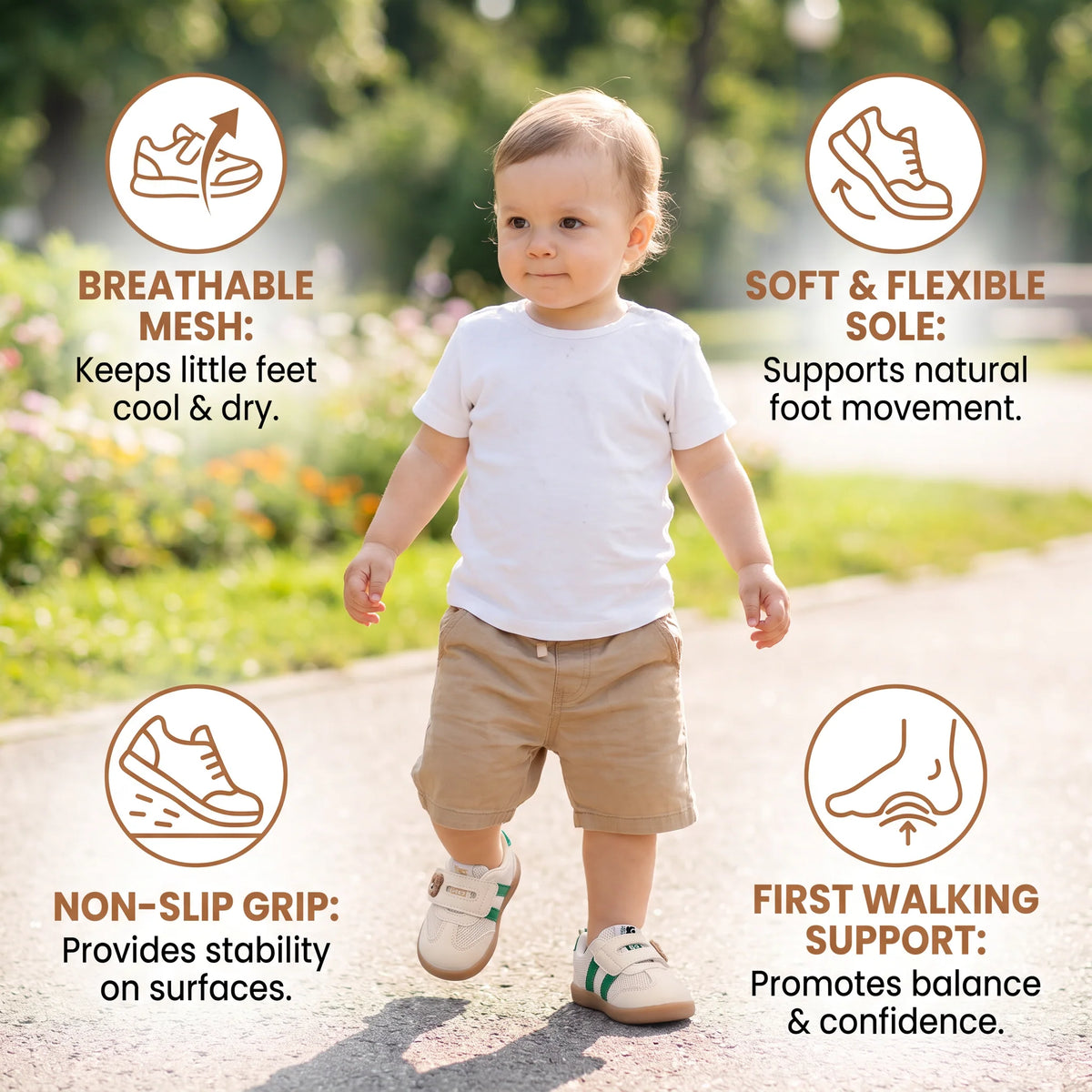 Baby First Walker Shoes Flexible Sole Non-Slip Breathable Upper