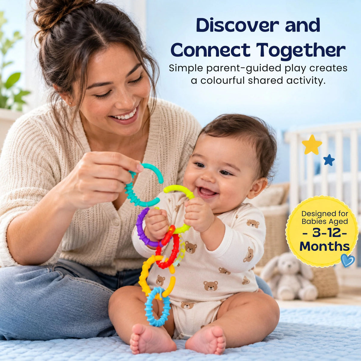 Baby Grasping Rings Textured Linkable Set of 24