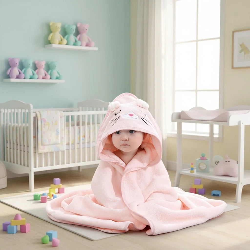 Baby Hooded Bath Towel Soft Absorbent Cotton 31.5 Inch Square