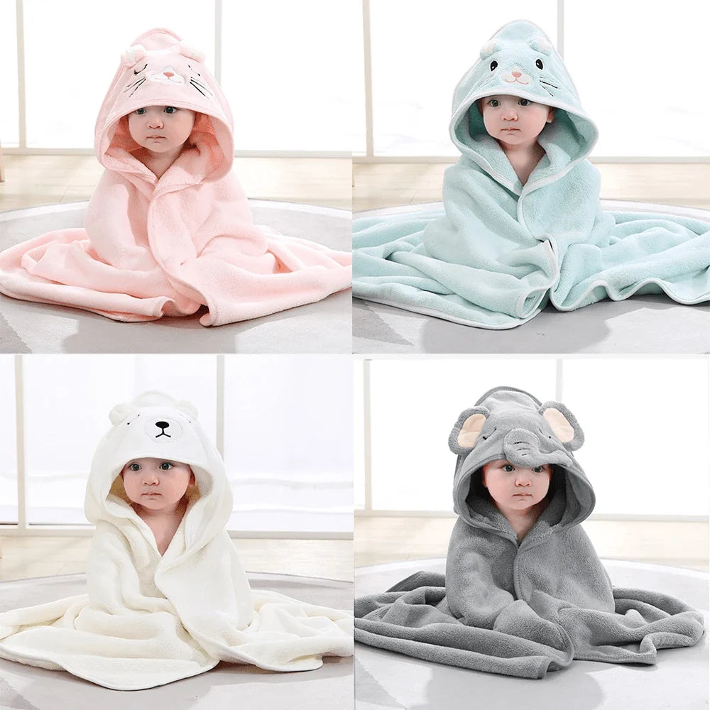 Baby Hooded Bath Towel Soft Absorbent Cotton 31.5 Inch Square