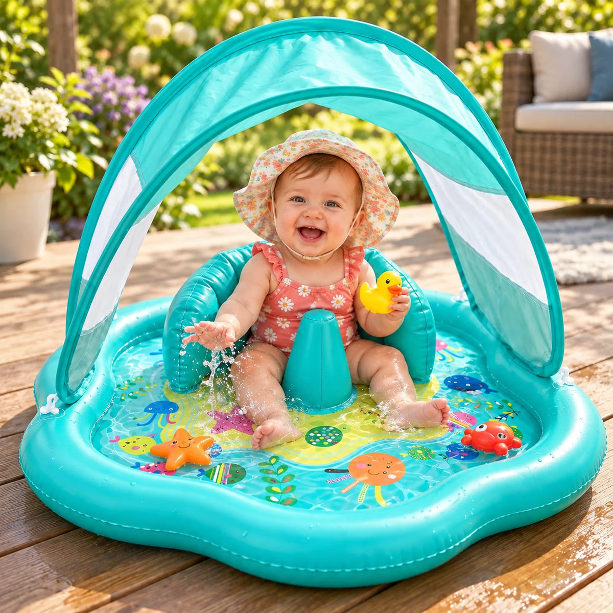 Baby Inflatable Water Mat With UPF 50 Sunshade