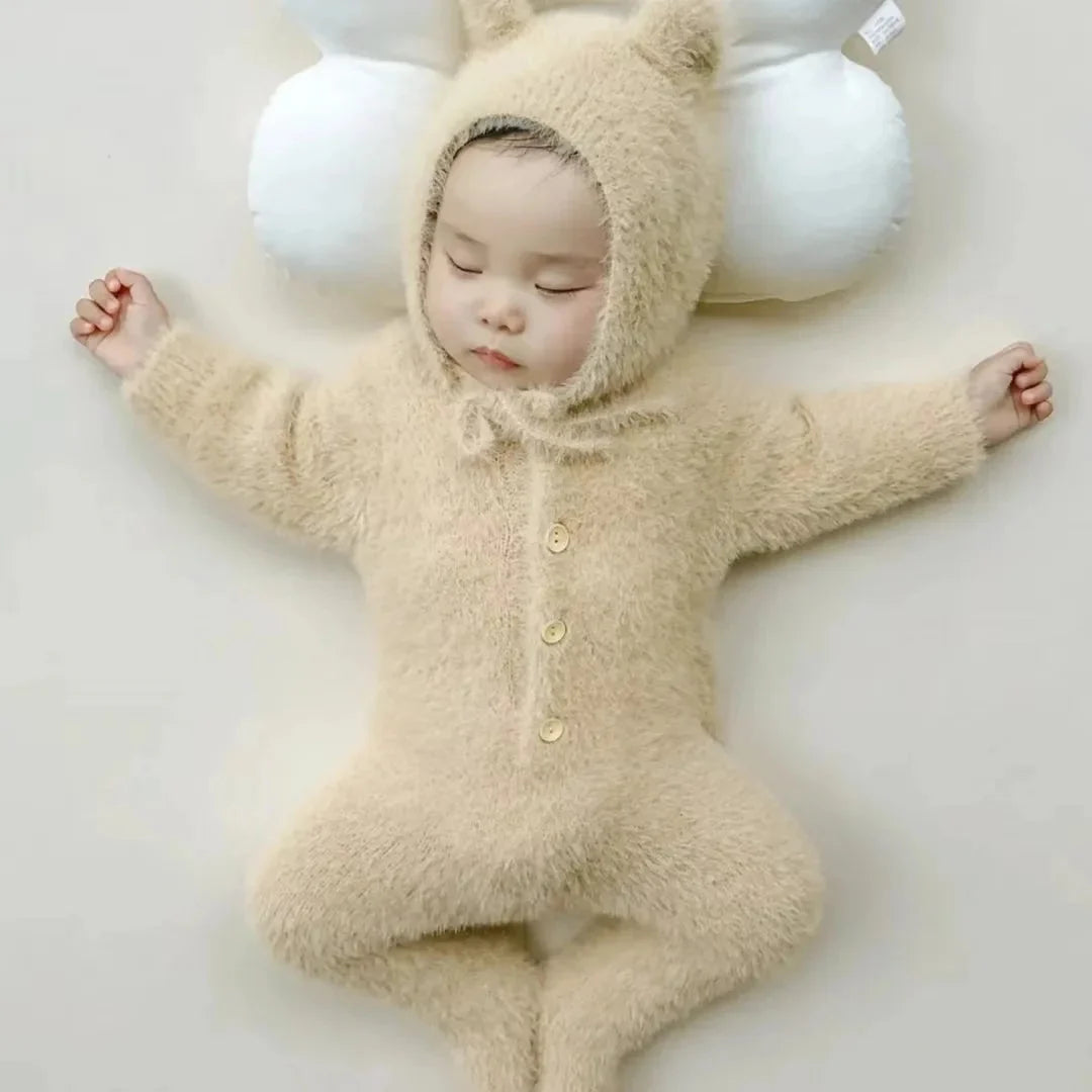 Baby Jumpsuit Plush Bear Print Warmth