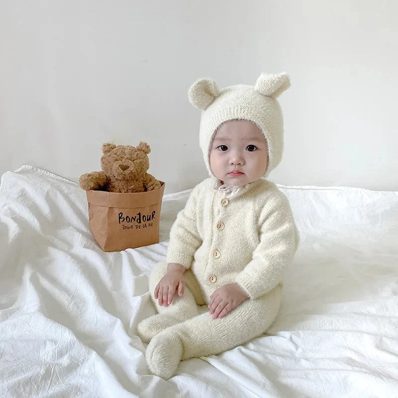 Baby Jumpsuit Plush Bear Print Warmth