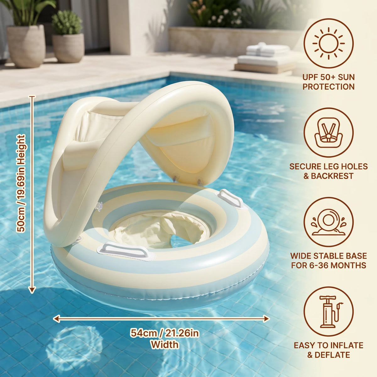 Baby Swim Ring Removable Sun Canopy & Integrated Seat