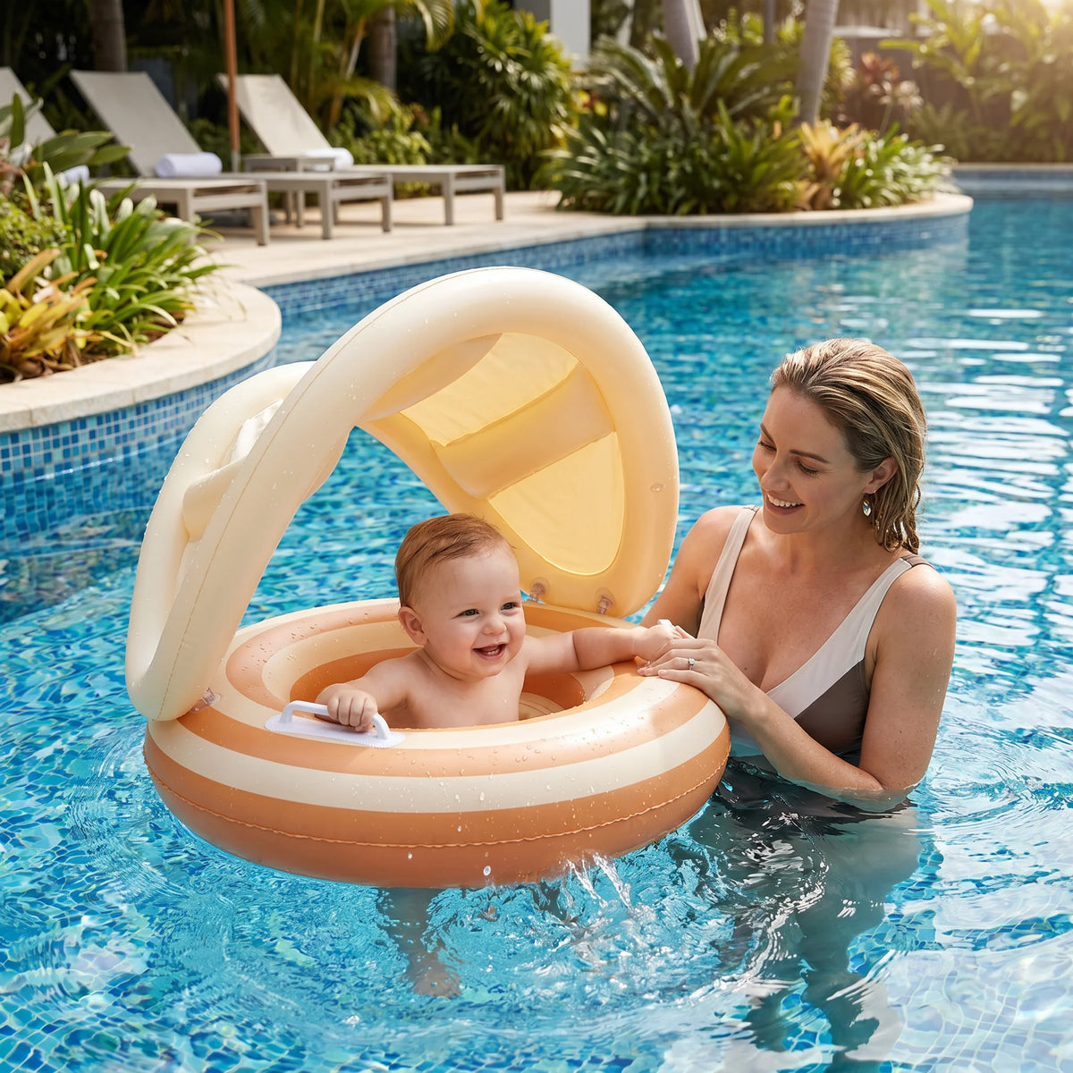 Baby Swim Ring Removable Sun Canopy & Integrated Seat