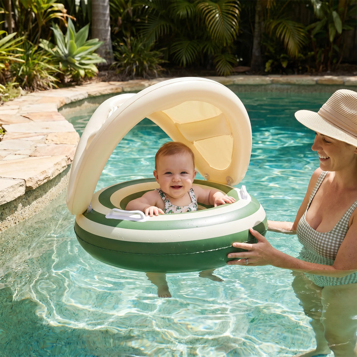 Baby Swim Ring Removable Sun Canopy & Integrated Seat