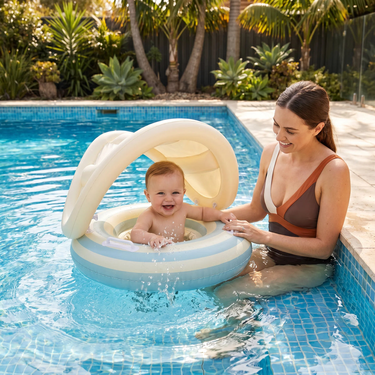 Baby Swim Ring Removable Sun Canopy & Integrated Seat