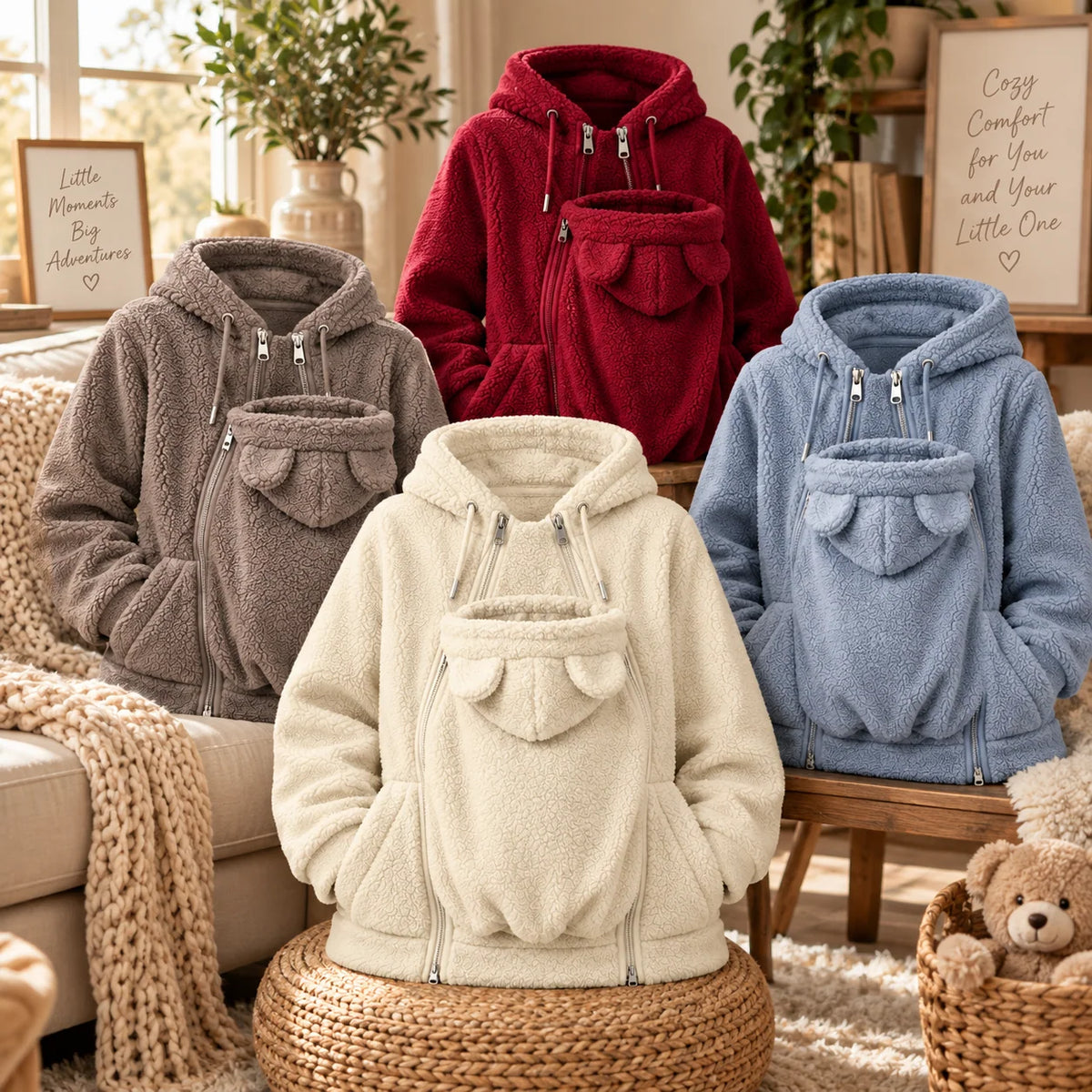 Babywearing Hoodie Plush Fleece Front Baby Pouch