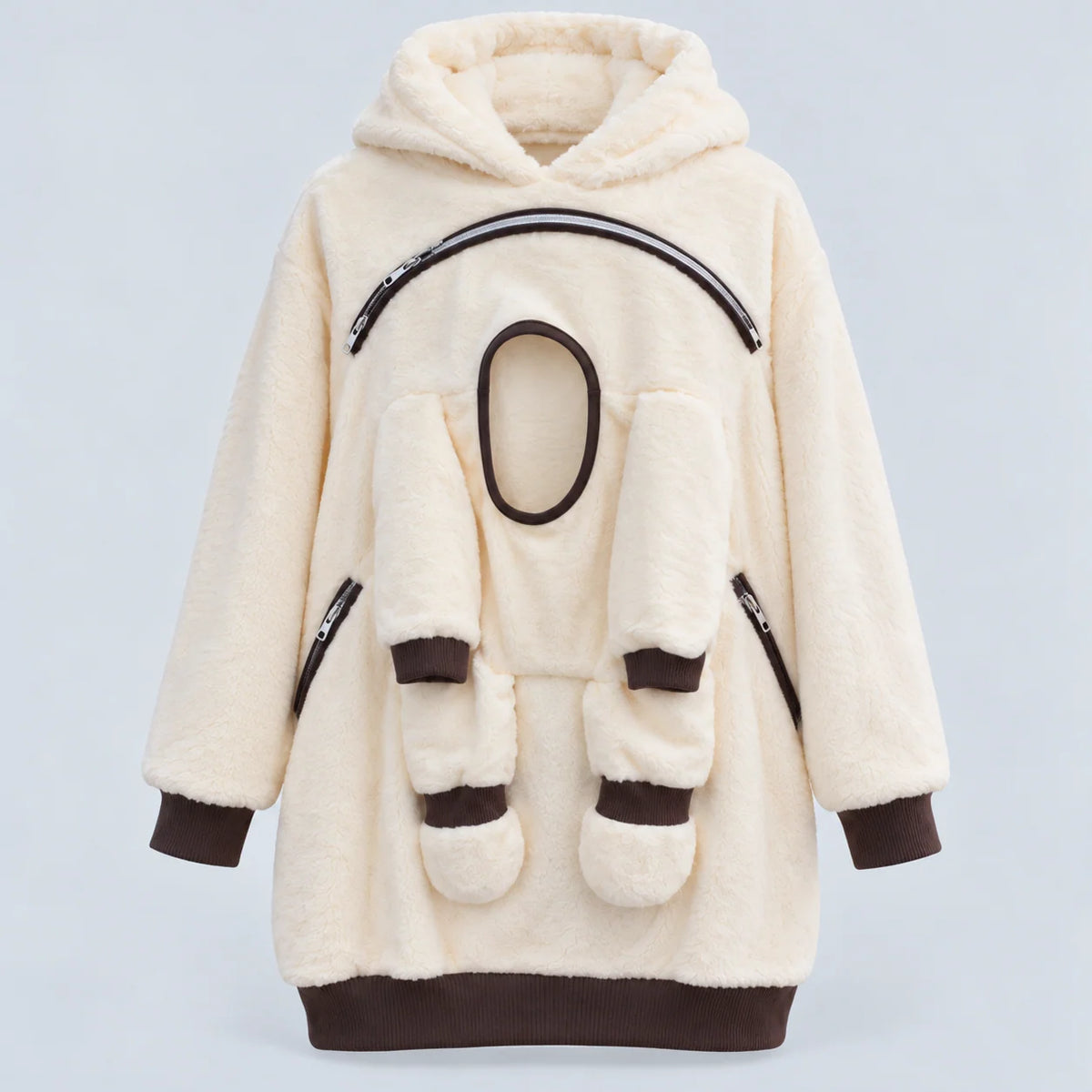 Babywearing Hoodie Soft Teddy Texture Roomy Front Panel Zippered Pockets