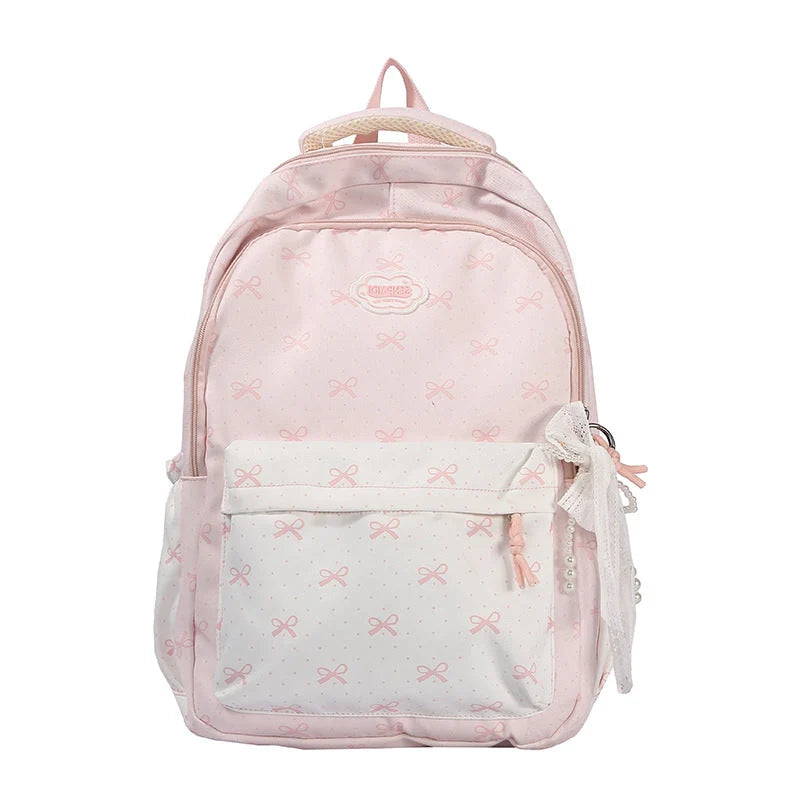 Backpack Bow Print Multiple Compartments & Padded Straps
