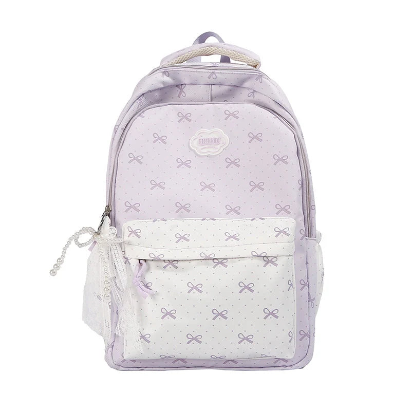 Backpack Bow Print Multiple Compartments & Padded Straps