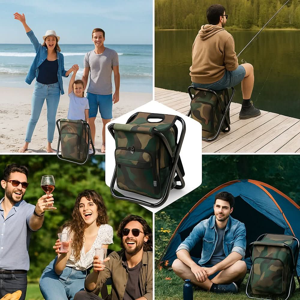 Backpack Chair with Insulated Cooler & Foldable Seat