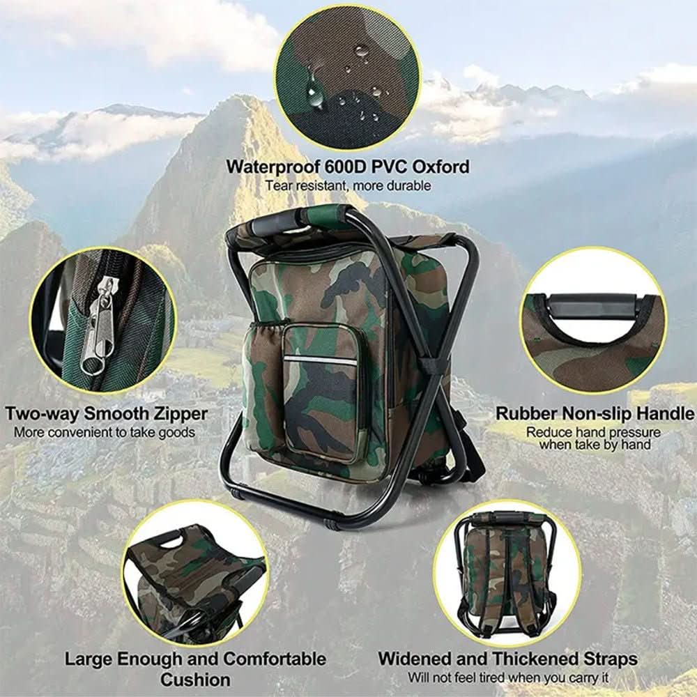 Backpack Chair with Insulated Cooler & Foldable Seat
