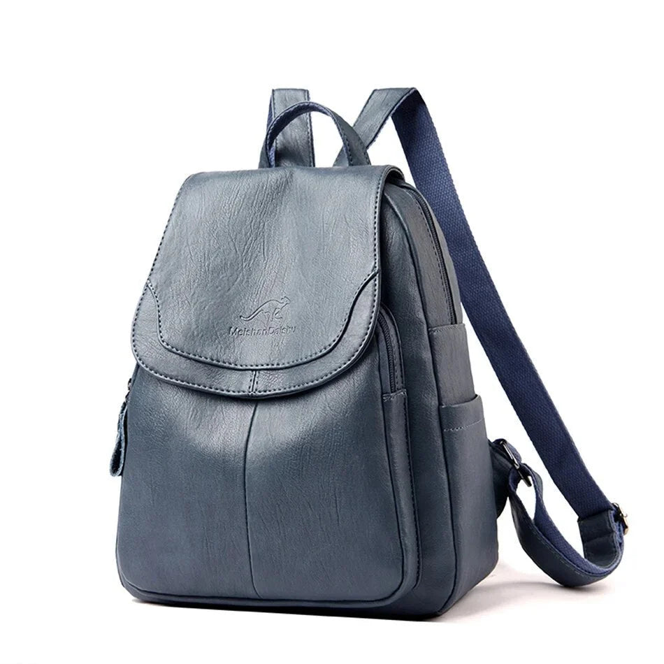 Backpack Cowhide Leather Multiple Compartments & Secure Closure