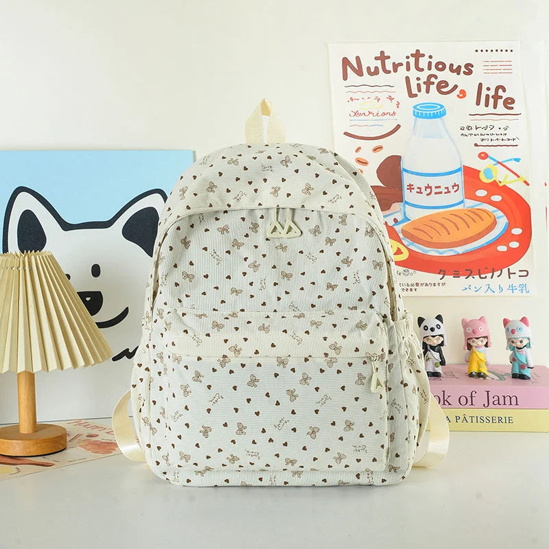 Backpack Heart Print Multiple Pockets & Adjustable Straps