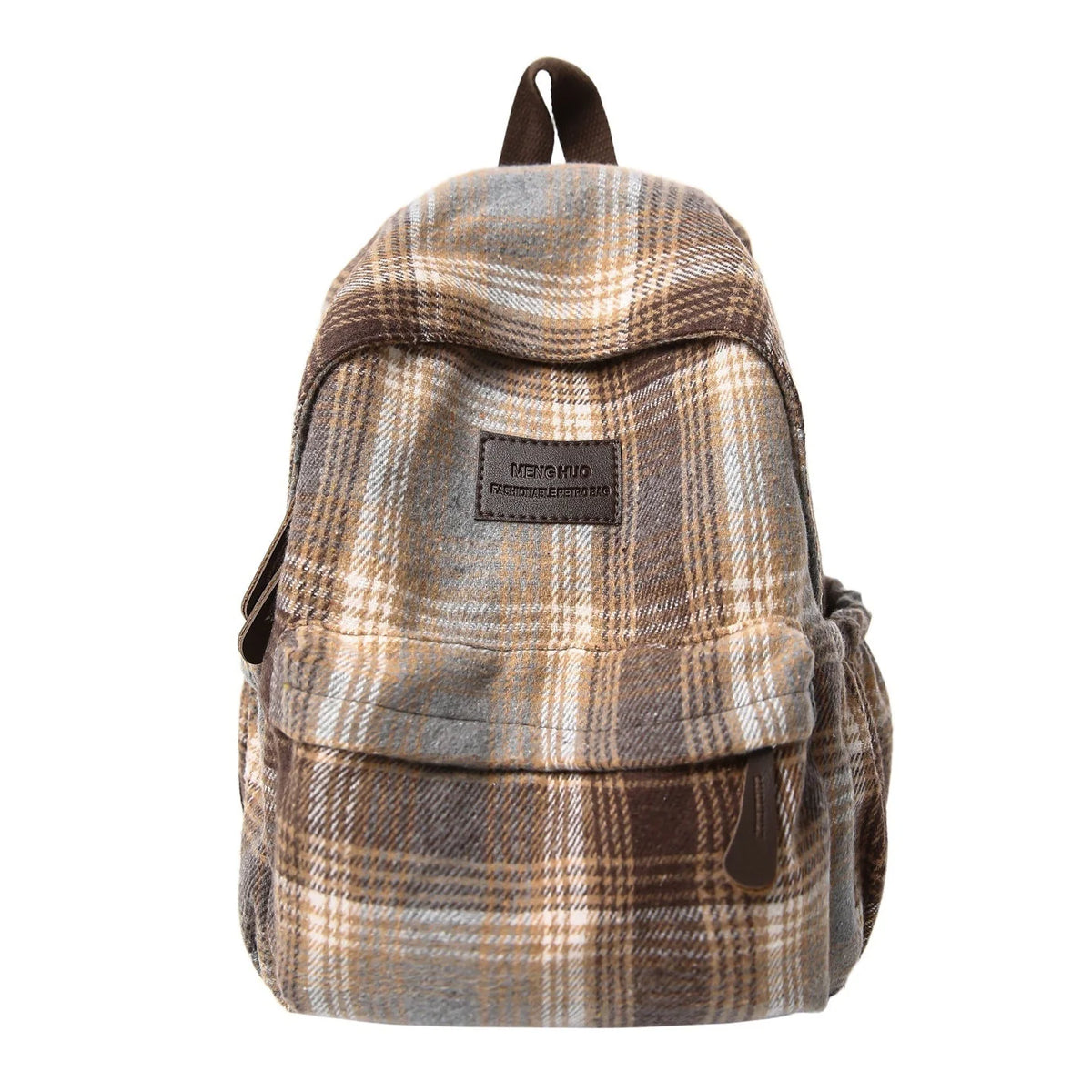 Backpack Plaid Pattern Padded Straps Stain-Resistant Fabric