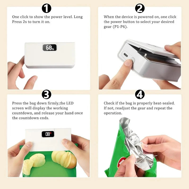 Bag Sealer Rechargeable With Built-In Cutter and Magnetic Base