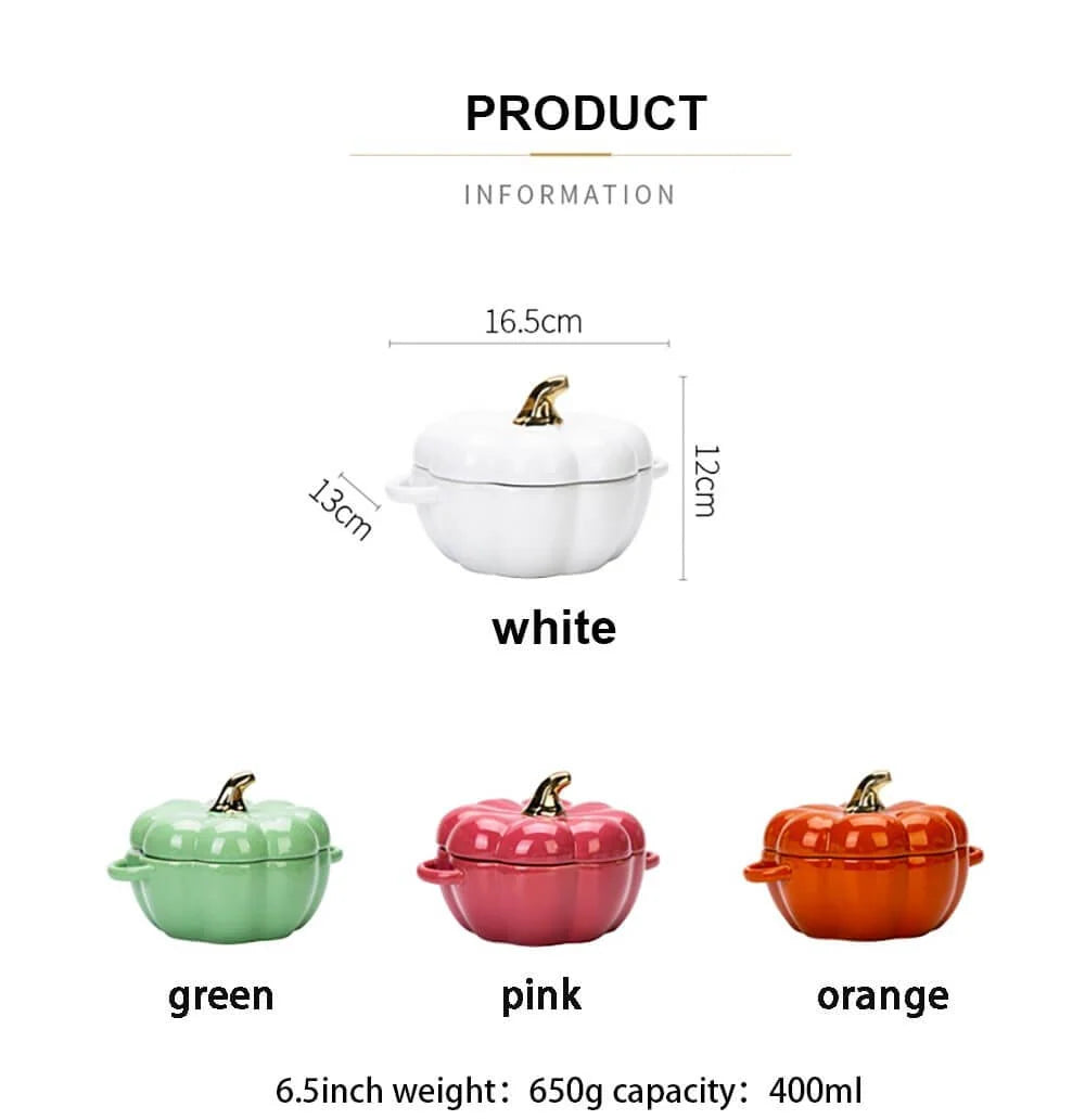 Baking Bowl Ceramic Pumpkin Shape With Glazed Lid